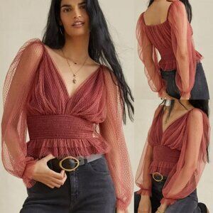 Anthropologie Red Sheer Blouse